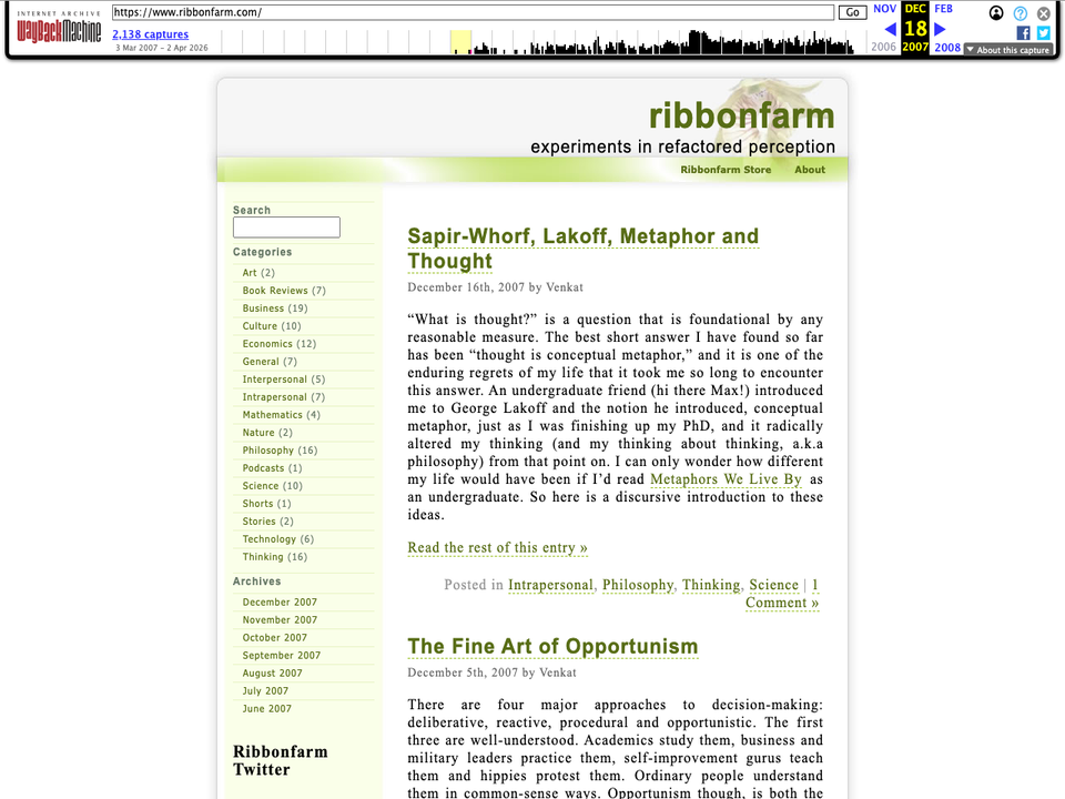 Ribbonfarm, December 2007